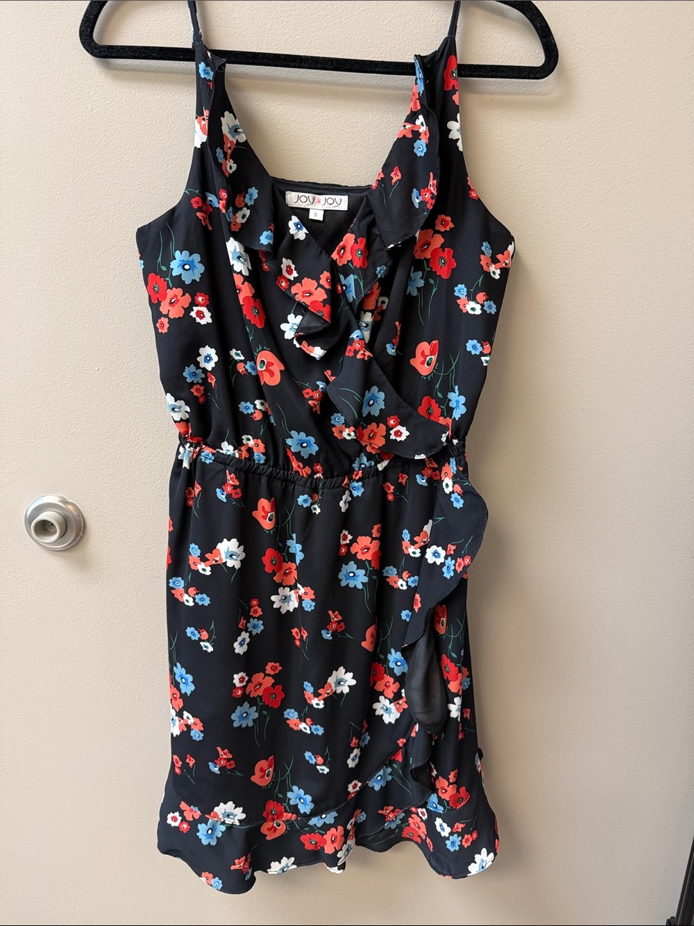 Joy Joy Black Floral Ruffle Cami Mini Dress - Size Small
